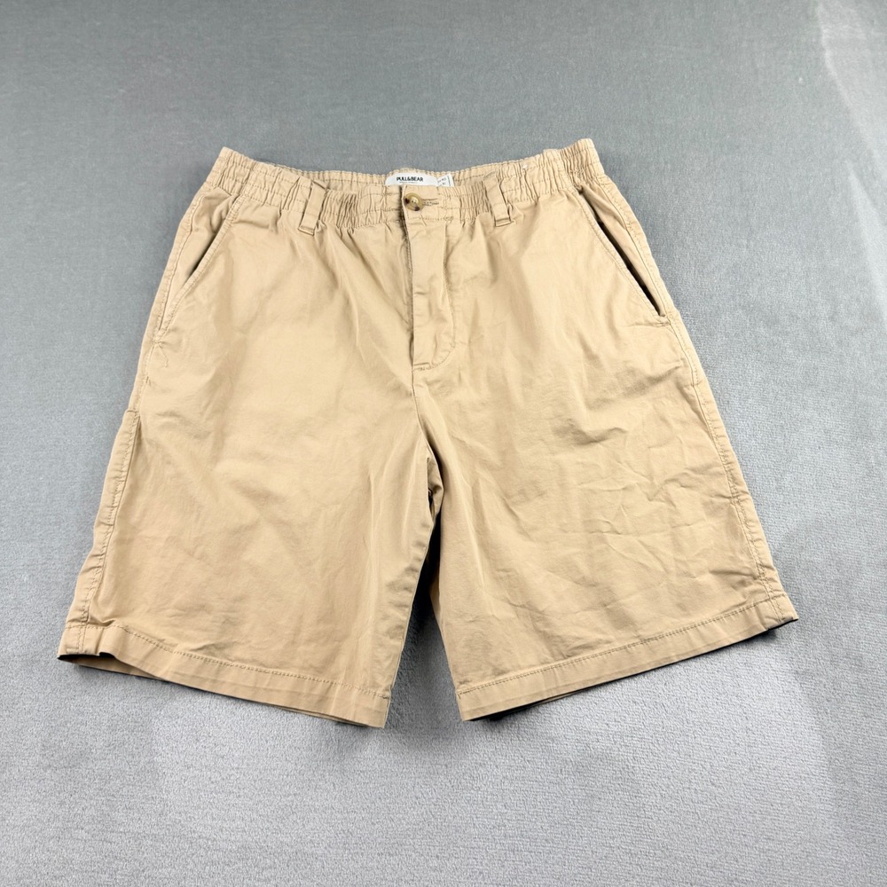 Pull&Bear Men's Khaki Chino Shorts Size 31 Tan Elastic Waist Updated‎ Garments